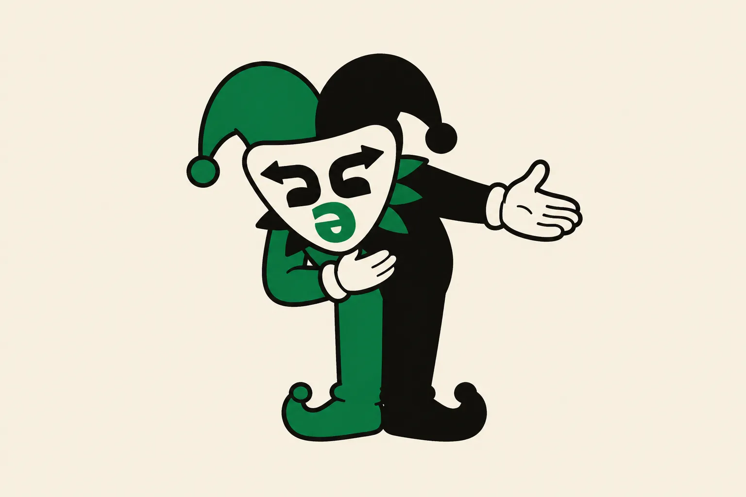 A jester mascot bowing